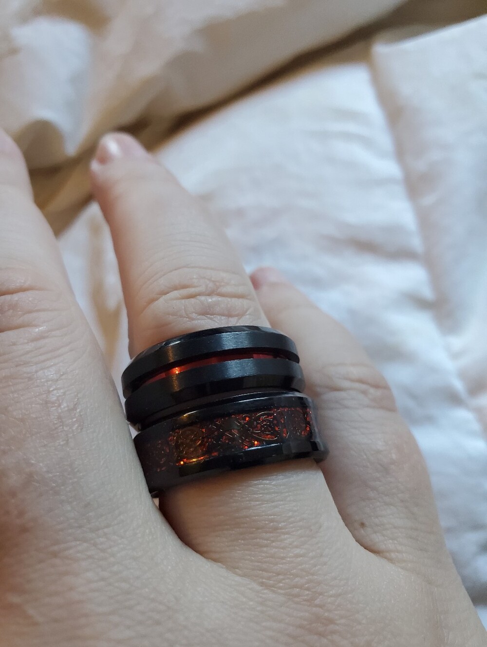 Black and Red Men's Tungsten Ring with Red Inlay -